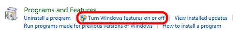 Windows 7 Programs and Features, Turn Windows Features On or Off